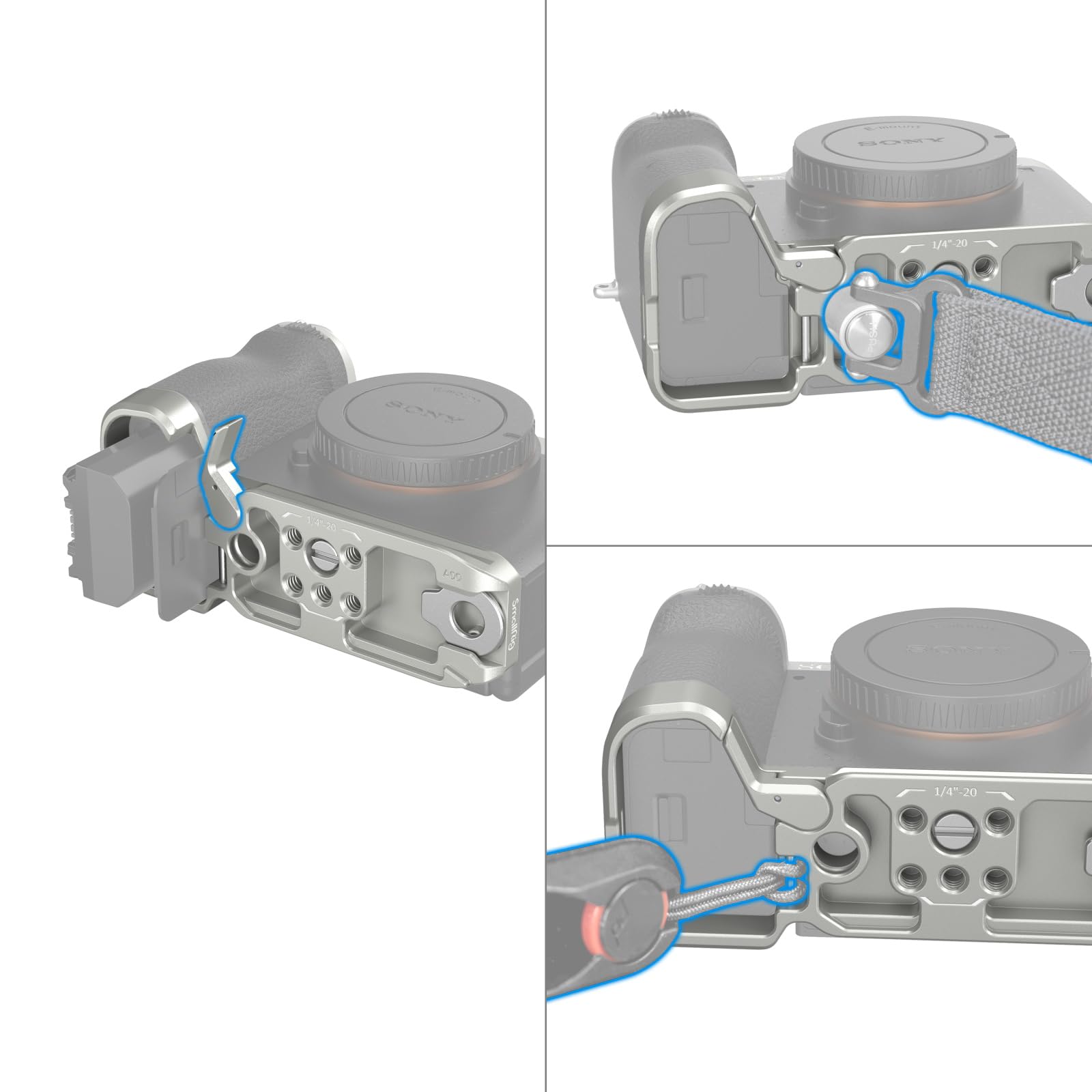 SMALLRIG Base Plate dla Sony A7C II/A7CR, Płyta do Montażu Dolnego (Srebrna) z Wbudowaną Płytką Szybkiego Zwalniania do Arca, Gniazdo QD, Szczelina na Pasek, Otwór Gwintowany 1/4"-20 i 3/8"-16-4439