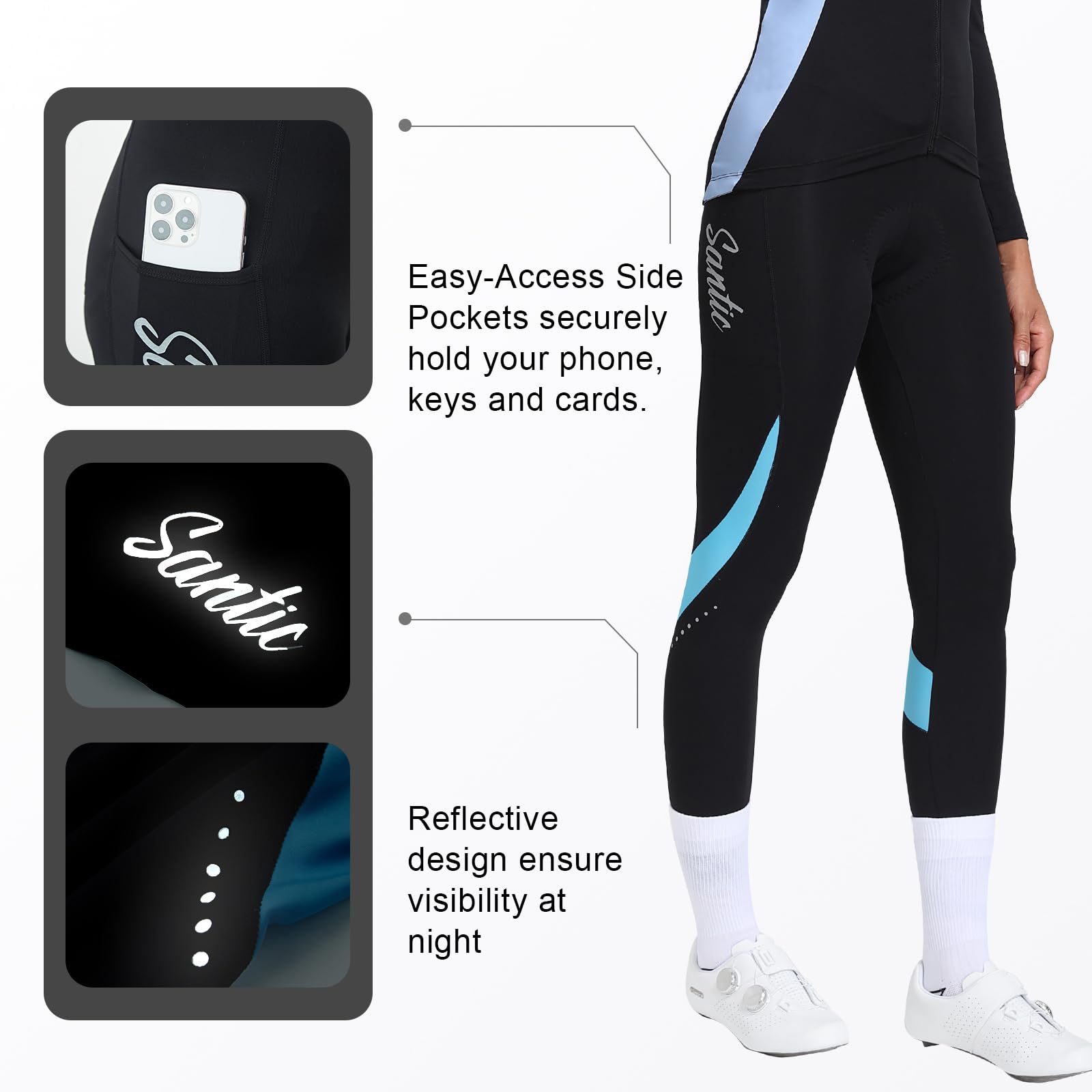 Santic Pantalon Cycliste Thermique d'hiver pour Femmes Pantalon Cycliste Pantalon Legging à Haute Densité Haute élasticité et Rembourrage en Mousse 4D Respirante