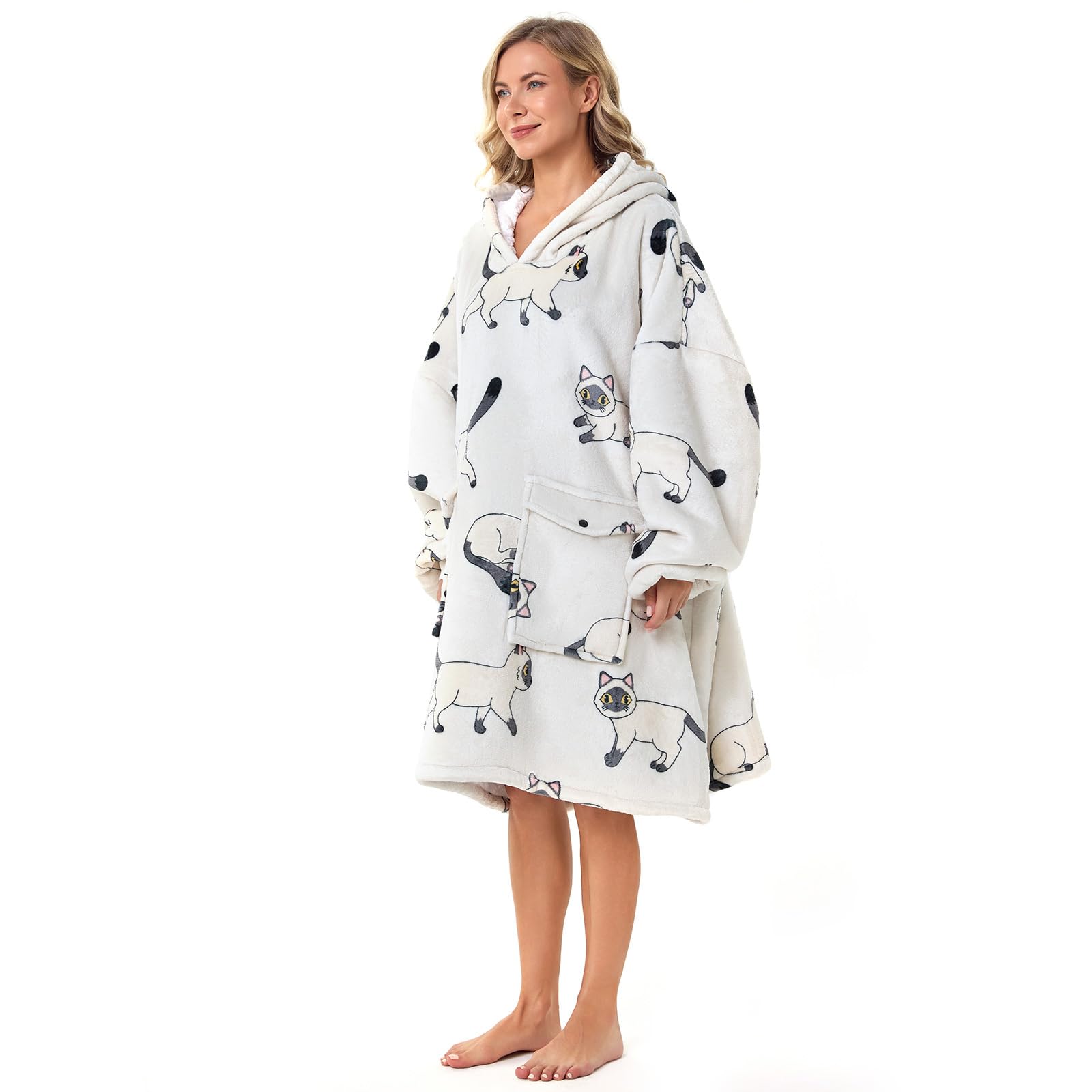 Oversized Wearable Blanket Hoodie for Women, Thick Sherpa Fleece Sweatshirt Blanket With Sleeves, Fuzzy Cozy Big Hooded Blanket Sweater Jacket Robe, Cute Hideout Hoodie for Teen Girl Sister Gifts