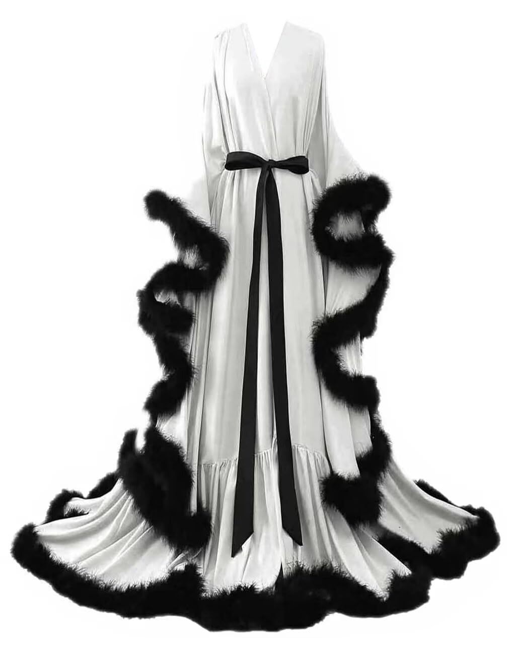 yinyyinhs Womens Sexy Feather Bridal Robes Silk Satin Long Nightgown Bathrobe Sleepwear Maternity Robe for Photoshoot