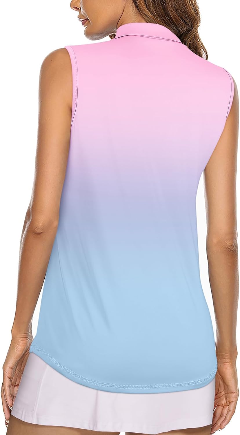 Koscacy Women's Sleeveless Golf Tennis Polo Shirts Zip Up Dry Fit Workout Tank Tops Athletic Shirt - Image 2