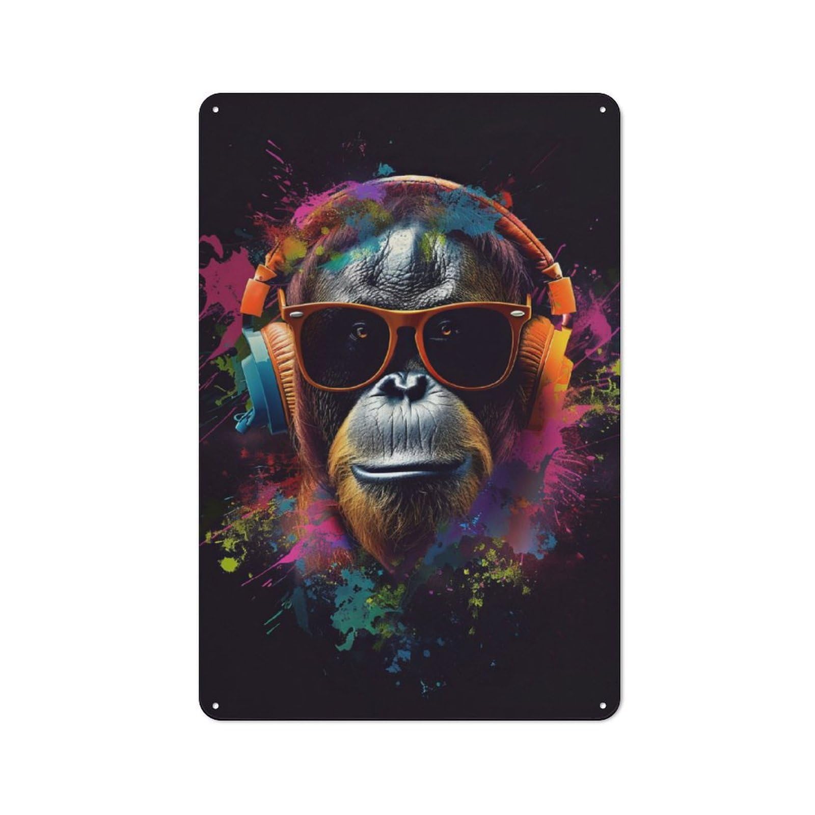 Junmoney Orangutan Colorful Industrial Metal Wall Decor 30X20cm, Metal Wall Sign For Tool Room, Garage, Studio Or Home Bar