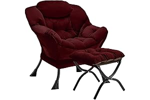 Modern Lazy Chair with Ottoman and Upholstered Armrests (Dusty Rose-f)