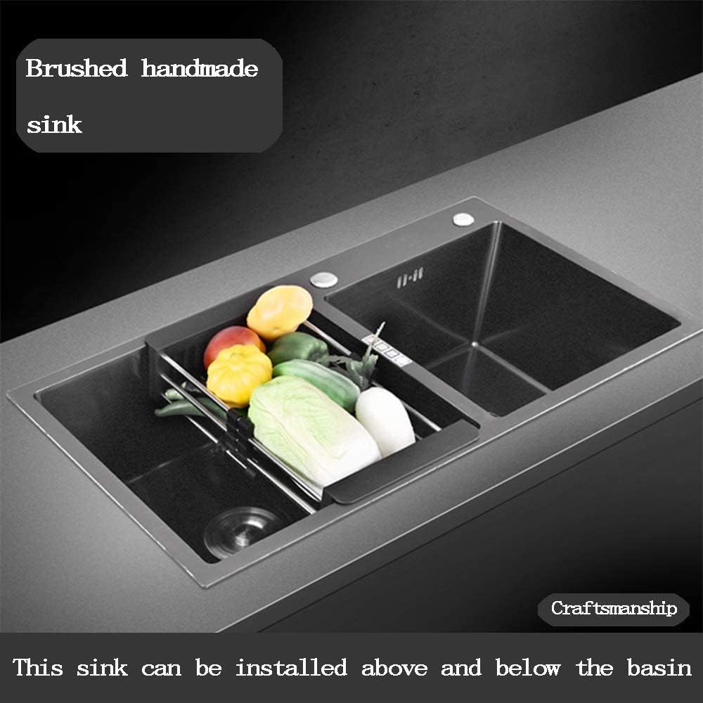 Kitchen Sink Premium Kitchen Sink Square Style Stainless Steel 2.0 Bowl Thickened 3.0 Kitchen Manual Sink Double Sink Stainless Steel Sink (Color : Black Size: 80x45cm)