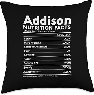 Addison Name Nutrition Facts Women Girl Funny Female Cute Throw Pillow