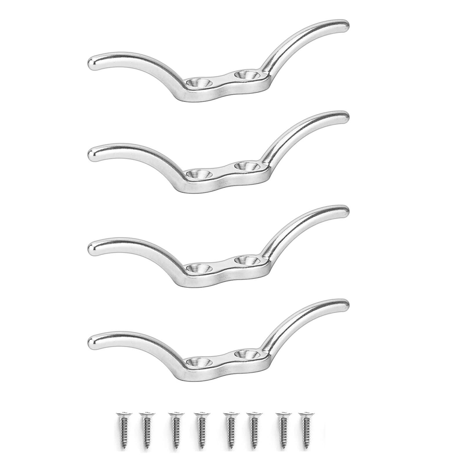 4pcs 4.5" (11.4cm) Stainless Steel Boat Rope Cleats, 316 Grade, Double Horn, Marine/Nautical Themed Home Decor & Crafting, Boat Securing Tie Down with Mounting Screws