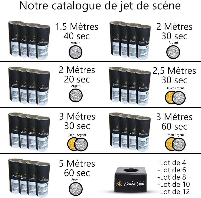 Lot de 5 Jets de Scène 1,5 Mètres / 40 Secondes Couleur Argent - Effets d'Intérieure et d'Extérieur Spectaculaires pour Mariages et Événements - Zenda Club® (Argent)
