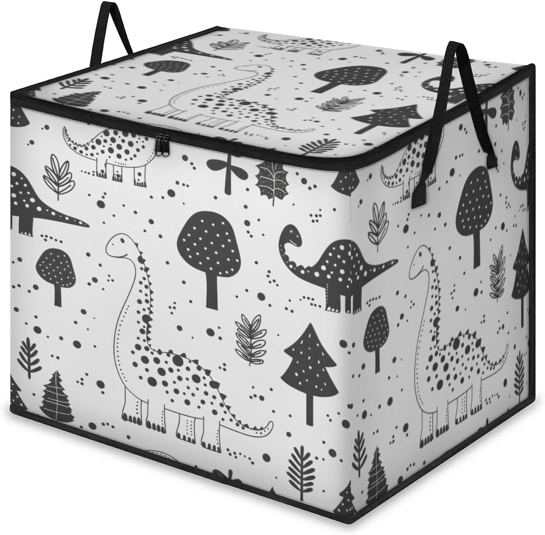 Honeybaby 214L Extra Large Comforter Storage Bag Cute Forest Dinosaurs Storage Totes with Lids Waterproof Closet Organizer Folding Blanket Storage Bags for Clothes Bedding Pillows
