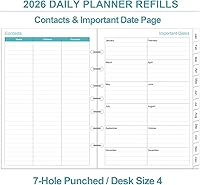 Vista 5 de 2026 Planner Refills - One Page Per Day Daily ＆ Monthly Planner, January 2026-December 2026, 7-Hole Punched，Prioritized, To-Do List, Notes