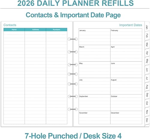Vista 5 de 2026 Planner Refills - One Page Per Day Daily ＆ Monthly Planner, January 2026-December 2026, 7-Hole Punched，Prioritized, To-Do List, Notes