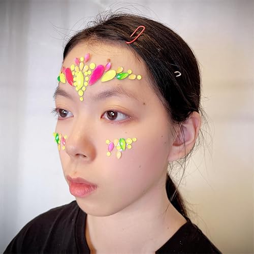 Miniatura 4 de Topz Pegatina de gemas faciales de neón para la cara, maquillaje de Halloween, tatuajes faciales de arco iris, gemas de cristal para ojos,