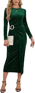 Women Long Sleeve Velvet Bodycon Dress Sequin Glitter Wrap Midi Dress We...