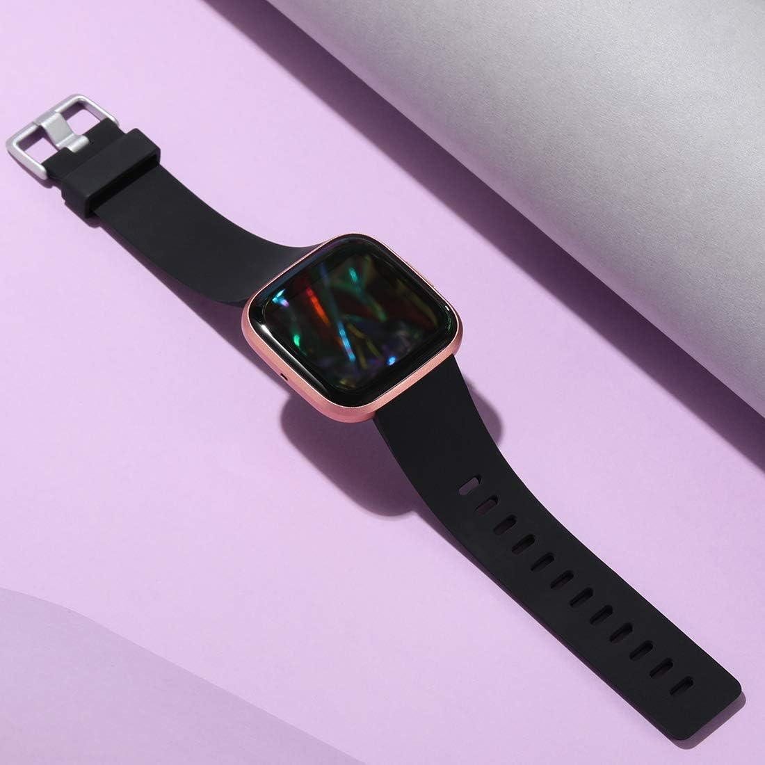 Maledan Compatible with Fitbit Versa Bands for Women Men Soft Silicone Sport Band Replacement for Fitbit Versa 2/Versa Lite SE/Versa Smart Watch Strap Large, 3 Pack Black/Blue/Green