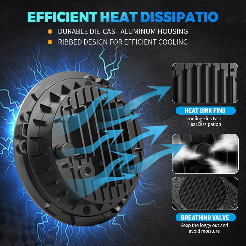 Jeep wrangler headlight,7" LED Halo Headlights for Jeep Wrangler JK JKU TJ LJ CJ 2007–2017, DOT Approved Hi/Lo Beam, White DRL & Amber Turn Signal, 1 Pair (Black)