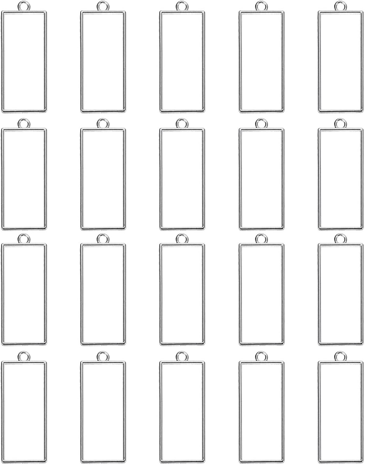 uxcell 60Pcs Alloy Open Bezel Pendants, Rectangle Hollow Frame Pendant Geometric Open Back Frame Pendant for Resin Jewelry Making Earrings Necklace Bracelet DIY, Silver Tone