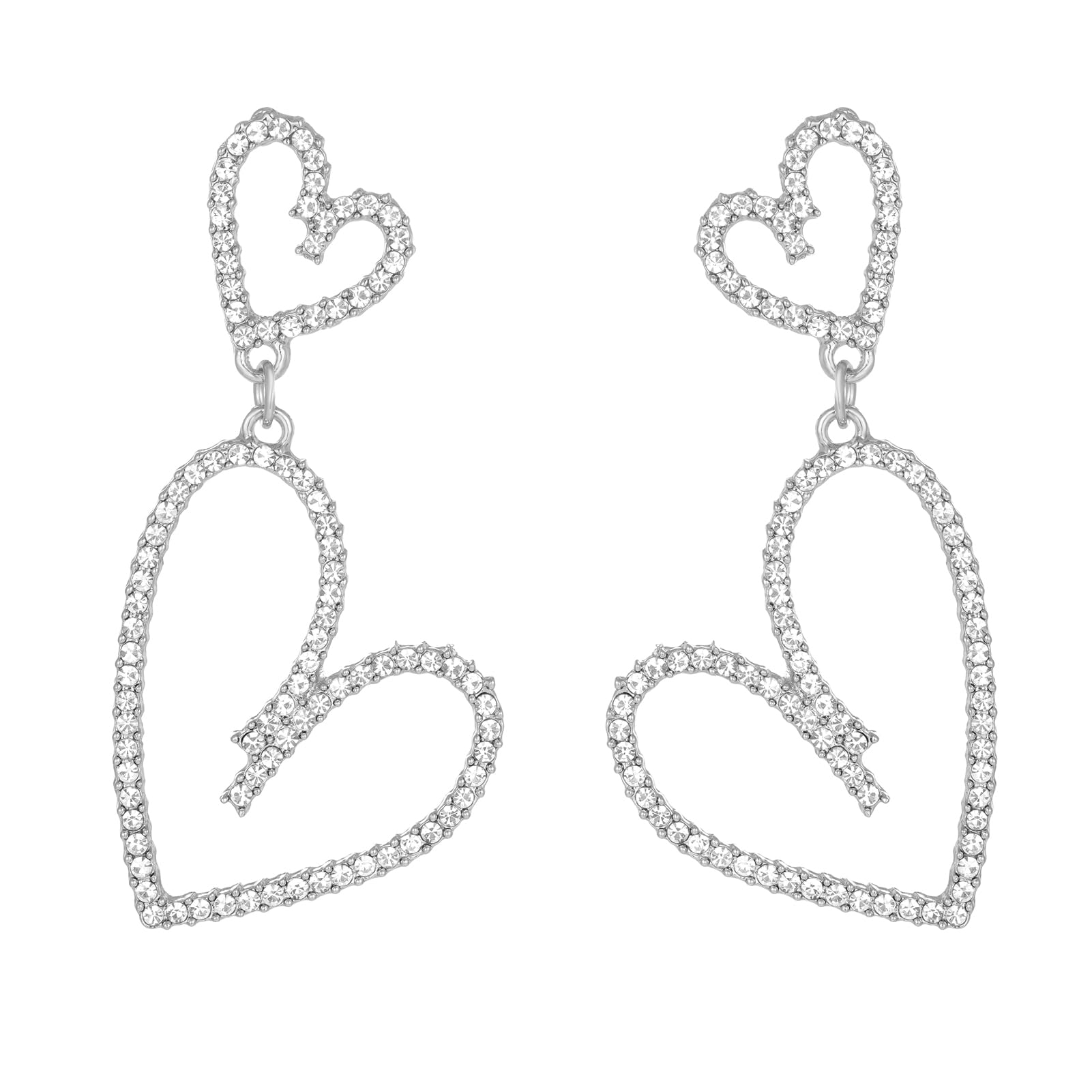 MlouyeSilver Tone Irregular Heart Rhinestone Crystal Dangle Drop Earrings for Women