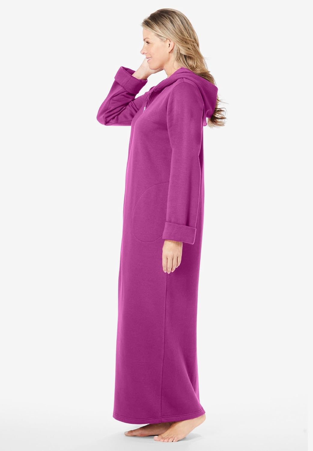 Dreams & Co. Plus Size Long Hooded Fleece Sweatshirt Robe