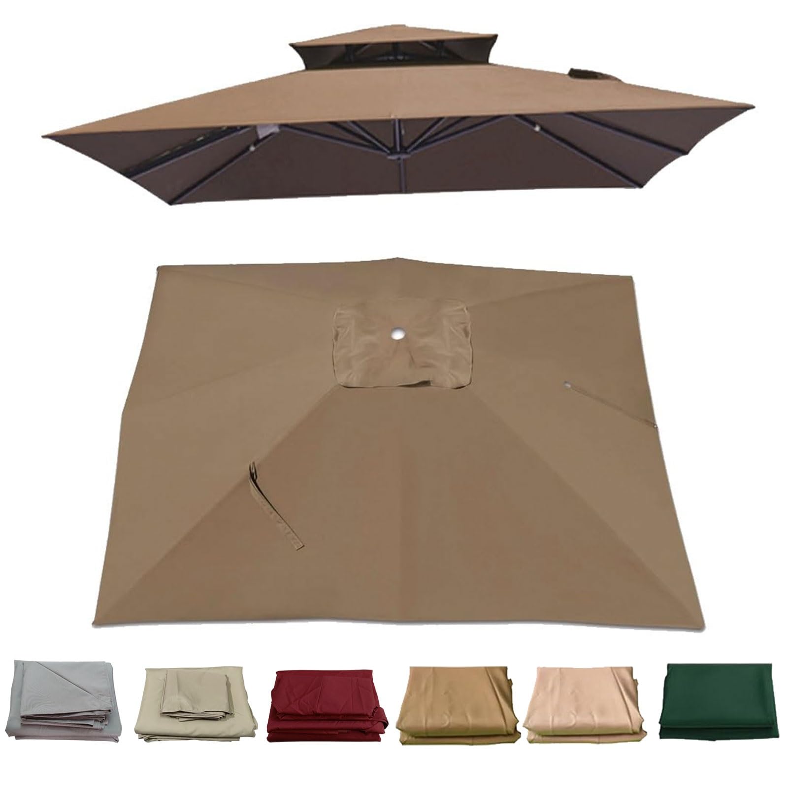 2.5x2.5m/3x3M Square Patio Umbrella Replacement Canopy, 7 Ribs Cantilever Umbrella Top Cover, Hanging Offset Cantilever Outdoor Patio Umbrella Cover Canopy for Backyard Garden Beach Yard(Light khaki,3