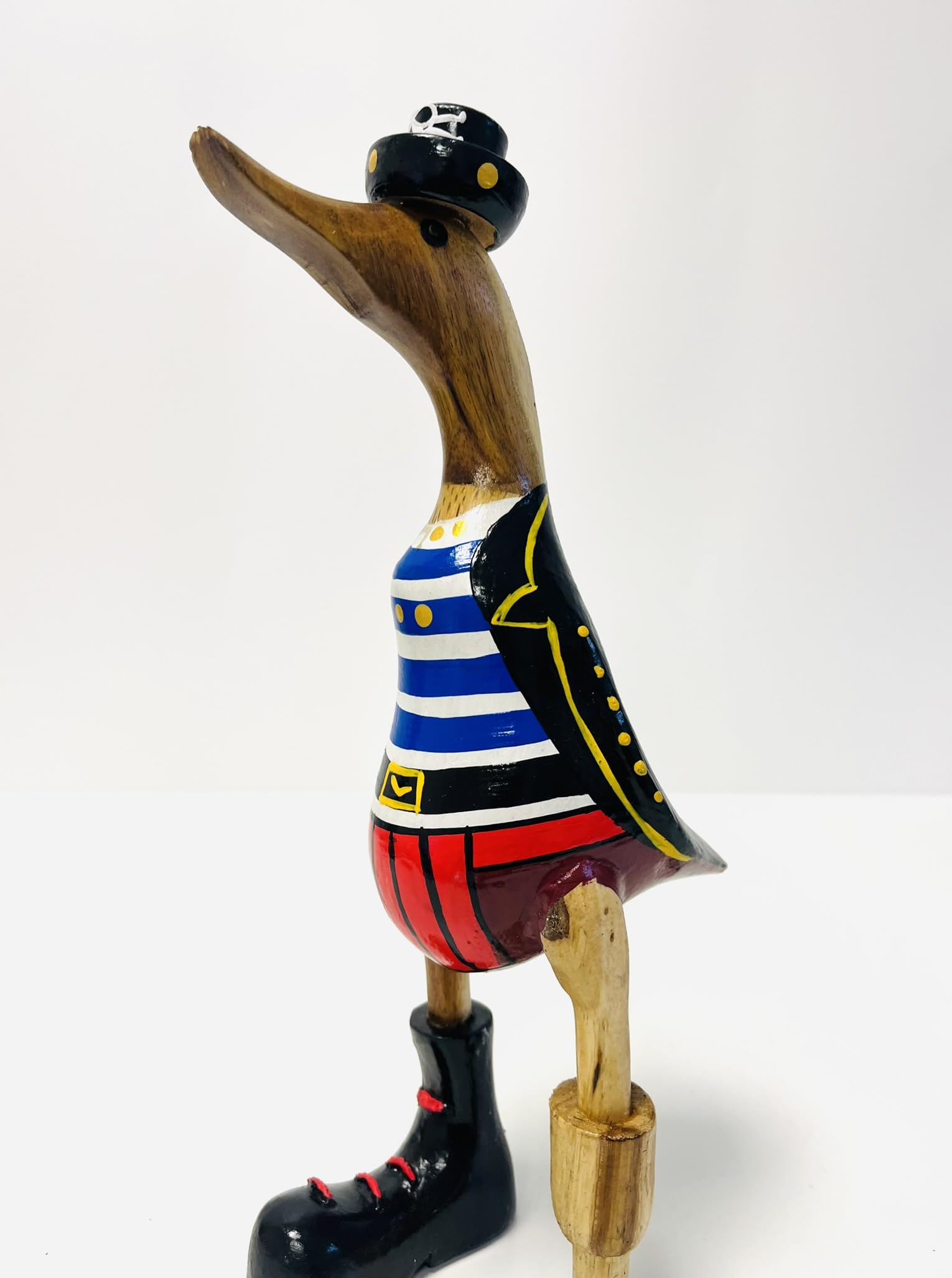 My Square Mile Wooden Duck Ornament | Hand Carved Duck Animal Statue 25cms (Pirate Duck)