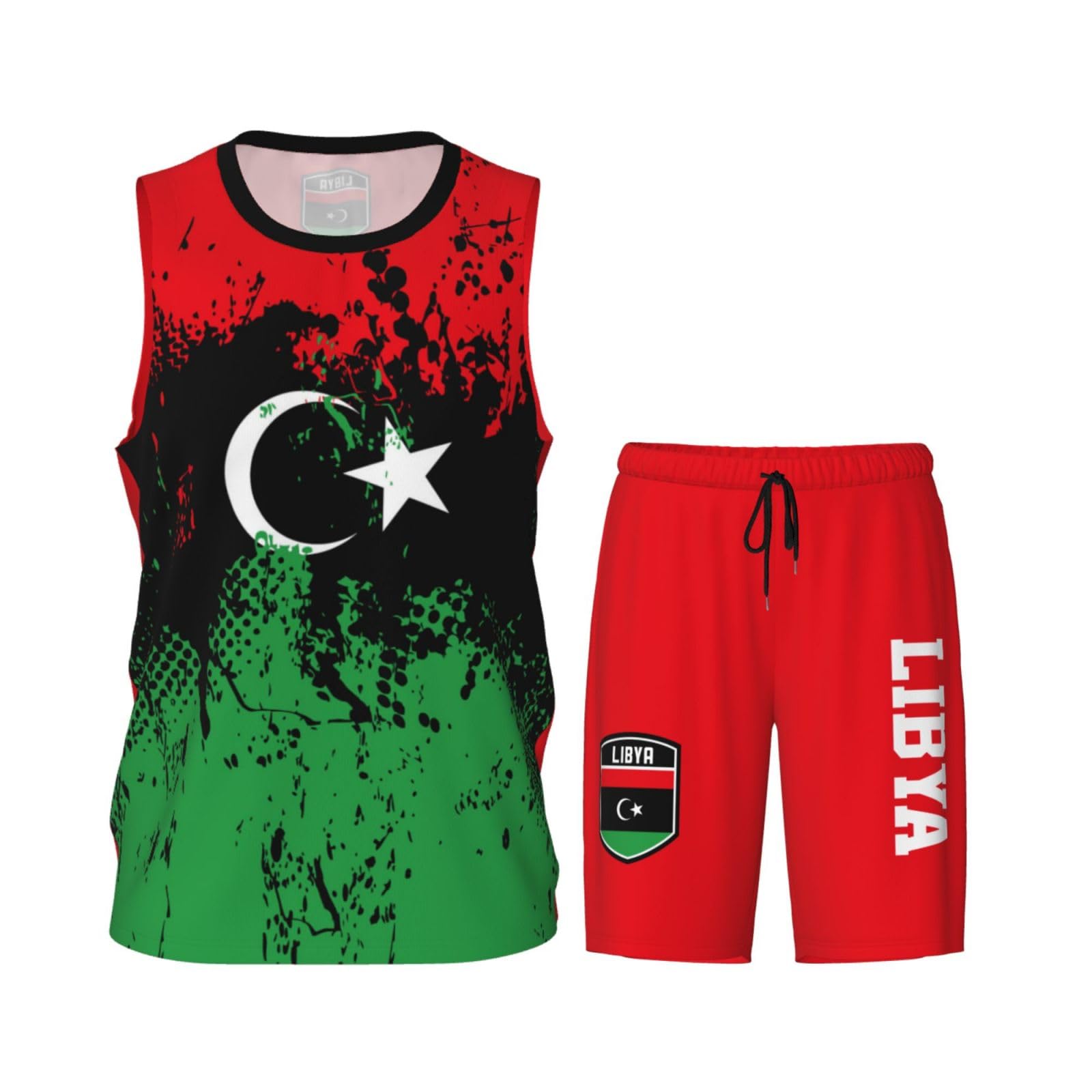 Libya Flag Grain (1) Basketball Jersey Uniform Suit for Men Women Adults Training Athletic Set
