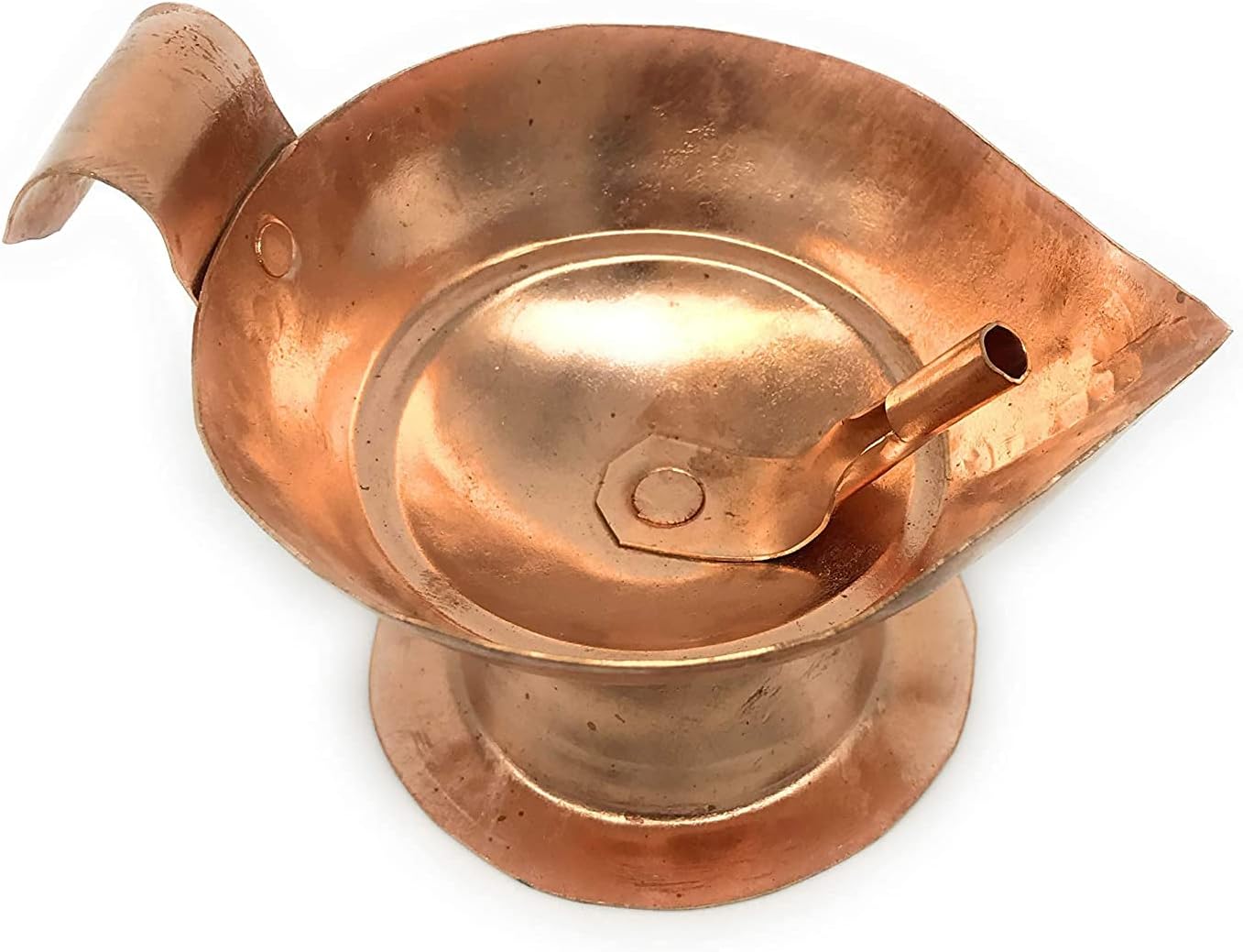 Generic Copper Diya Oil Lamp for Pooja with Handle & Wick Holder (Copper, Brown, L)