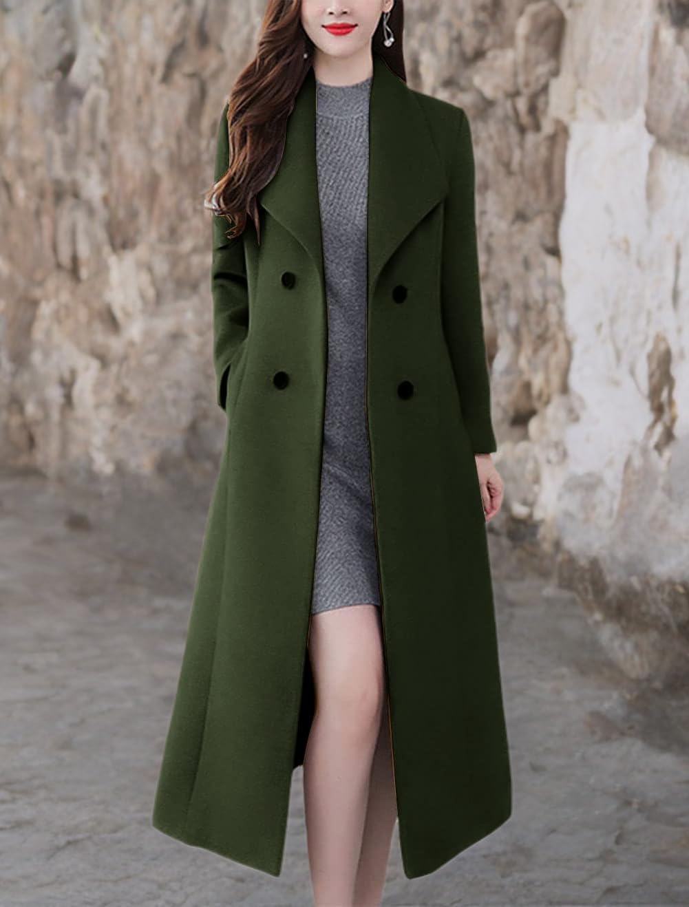 chouyatou Women's Maxi Long Wool Blend Pea Coat Shawl Collar Double Breasted Winter Trench Coat Overcoat - Image 6