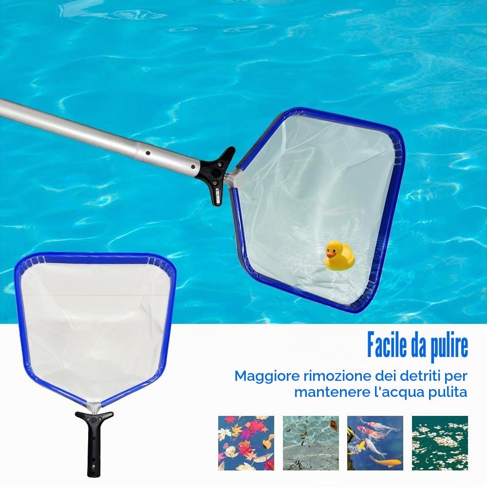 Retino per Pulizia Piscine,Professionale Retino Piscina,Retino per Piscina con Manico Telescopico,Retina Raccogli Foglie per Piscina Contelaio in Alluminio,Rete a Maglia Fine,Skimmer per Piscina