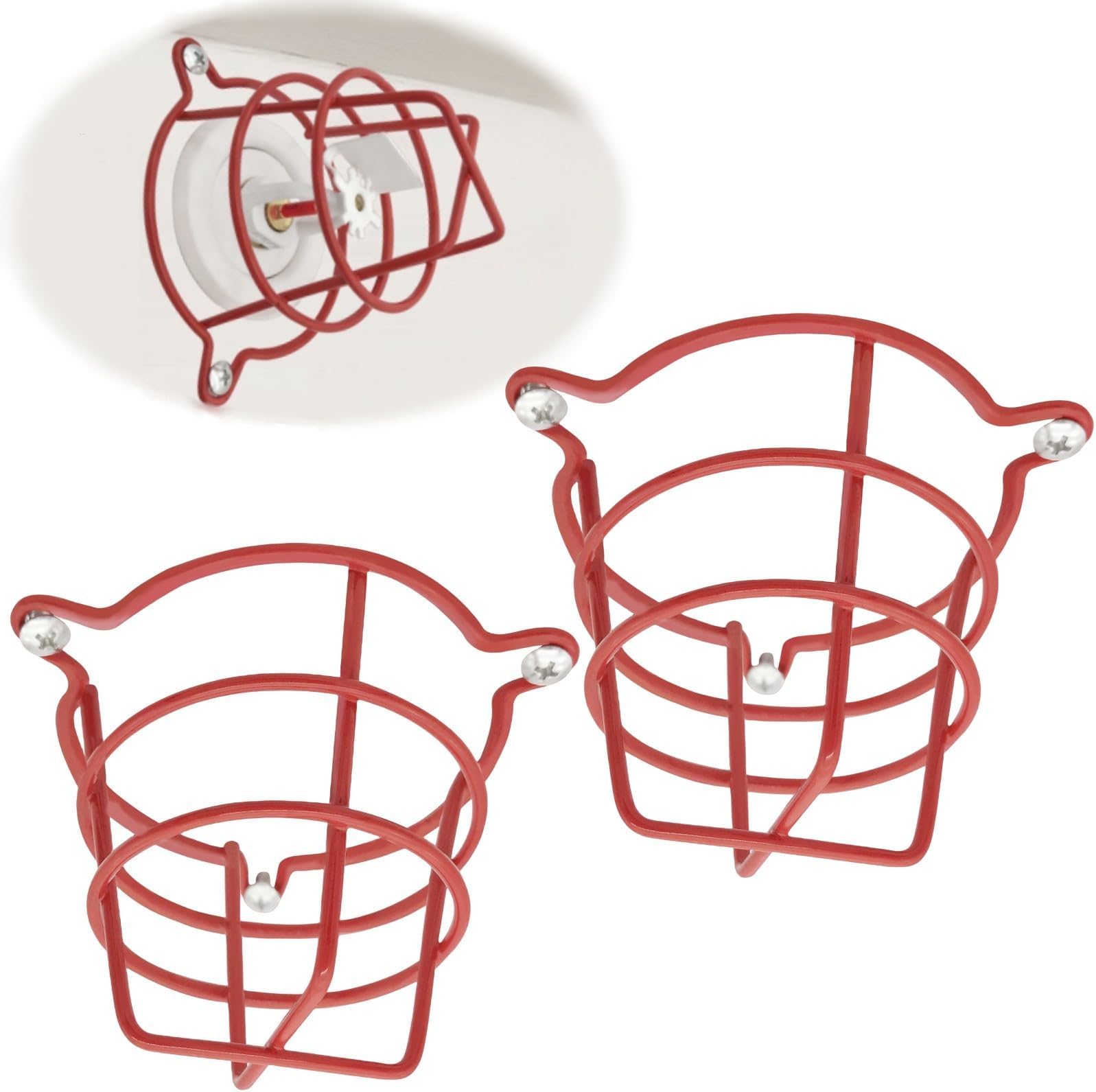 (2 Pack) Red Fire Sprinkler Head Guard Cage Protector Cover for Both 1/2" & 3/4" and for Protecting Flush Mount & Side Wall & Pendent Head Fire Sprinkler Covers for Ceiling