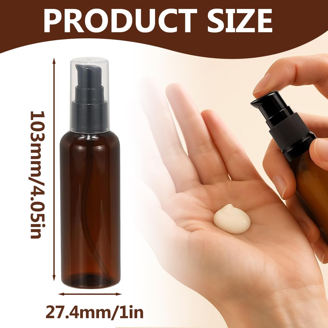IKOPFLN 6 botellas vacías de vidrio marrón con bomba negra para aceite esencial, viaje, crema y loción