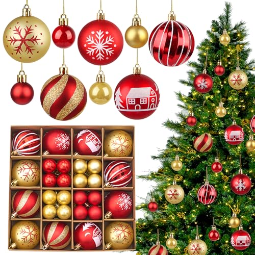 44 Stück Weihnachtskugeln Rot Gold Set, 3cm & 6cm Christbaumkugeln...