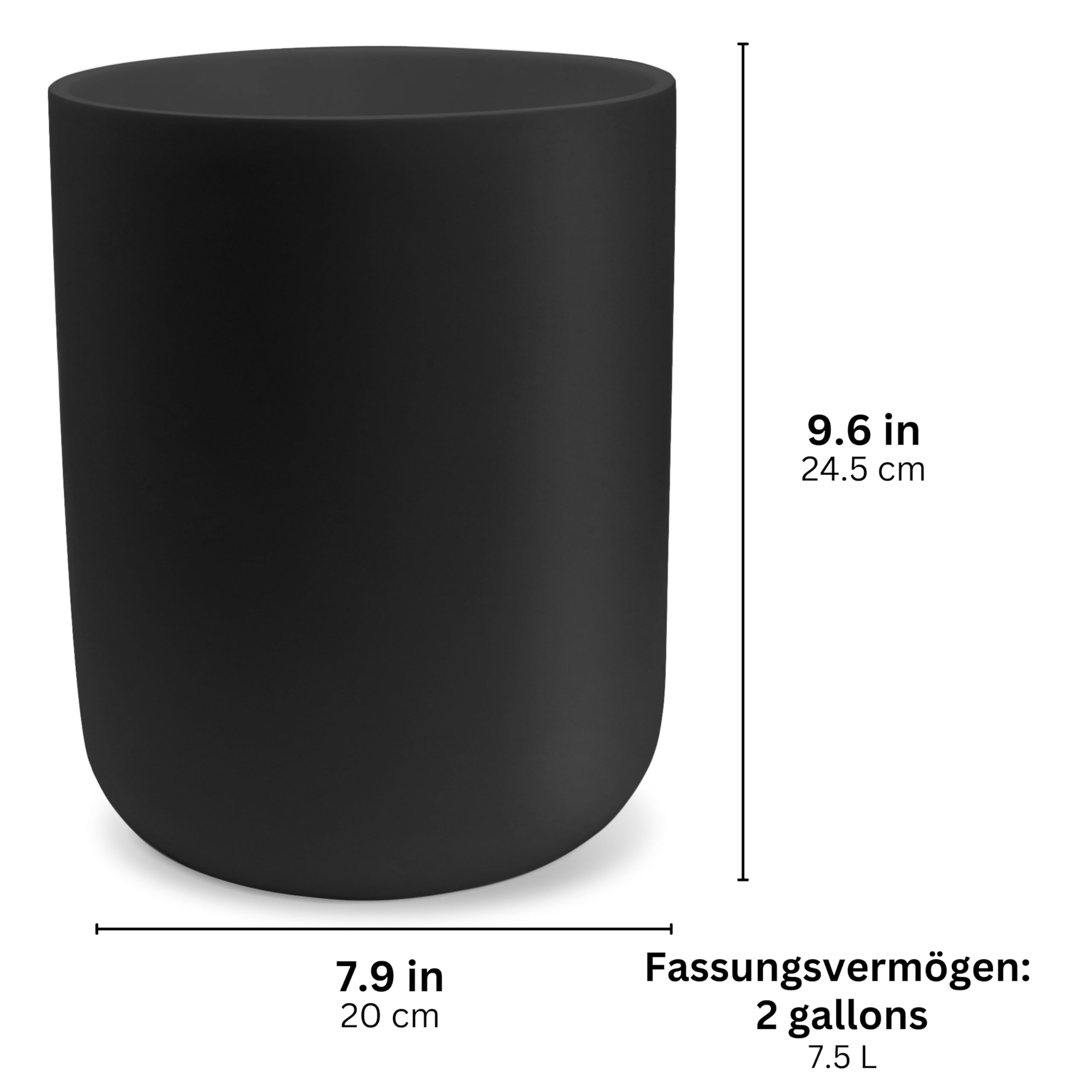 YEW DESIGN Kompakter Runder Mülleimer Mini in Schwarz Matt, 13 L / 3,5 Gallonen – Papierkorb für Badezimmer, Büro, unter dem Schreibtisch, Schlafzimmer, Waschküche, Küche
