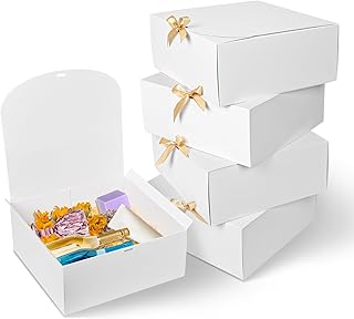 WLUSEAXI 8Pack Large Gift Boxes with Lids, 12x12x5 Inches Bridesmaid Proposal Box With Ribbon, White Boxes For Gifts, Paper Gift Box For Presents, Wedding, Bridal Shower, Birthday Party