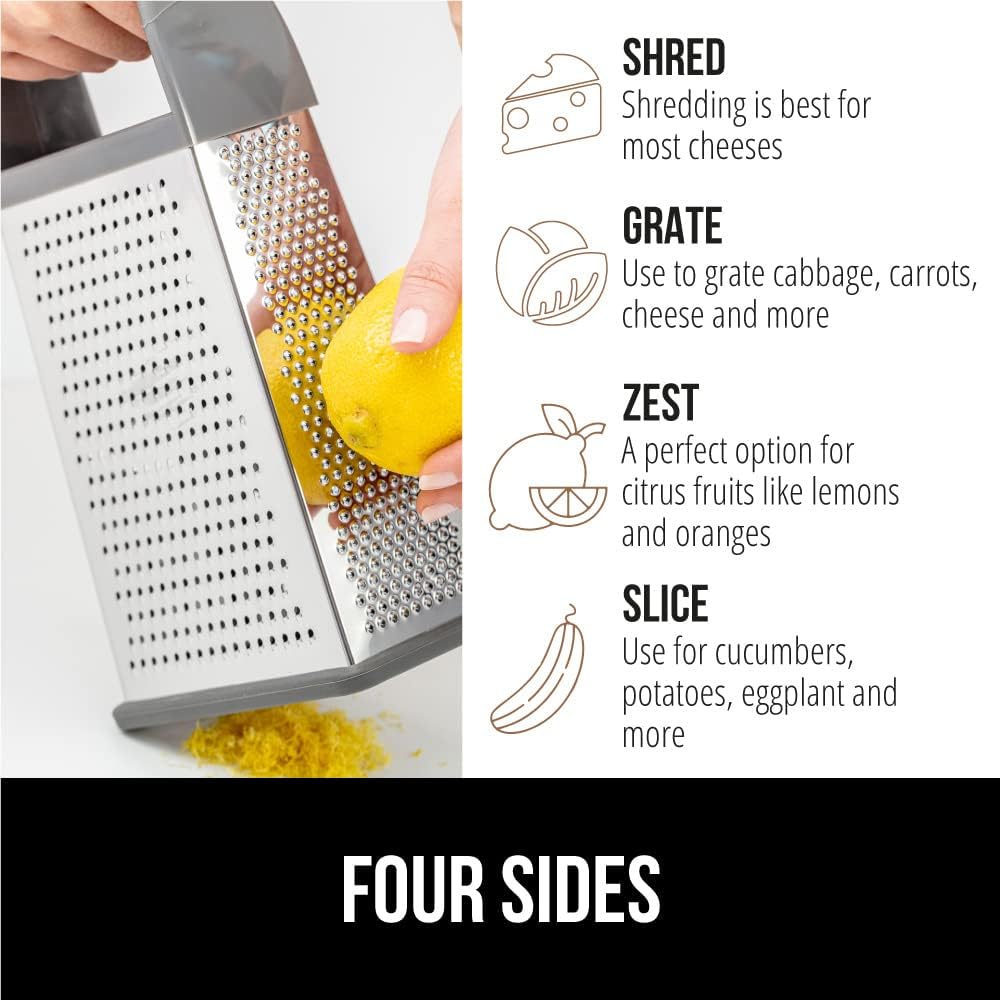 Gorilla Grip Box Grater and Manual Can Opener, Box Grater Includes Storage Container, Can Opener Includes Built in Bottle Opener, Both in Gray Color, 2 Item Bundle