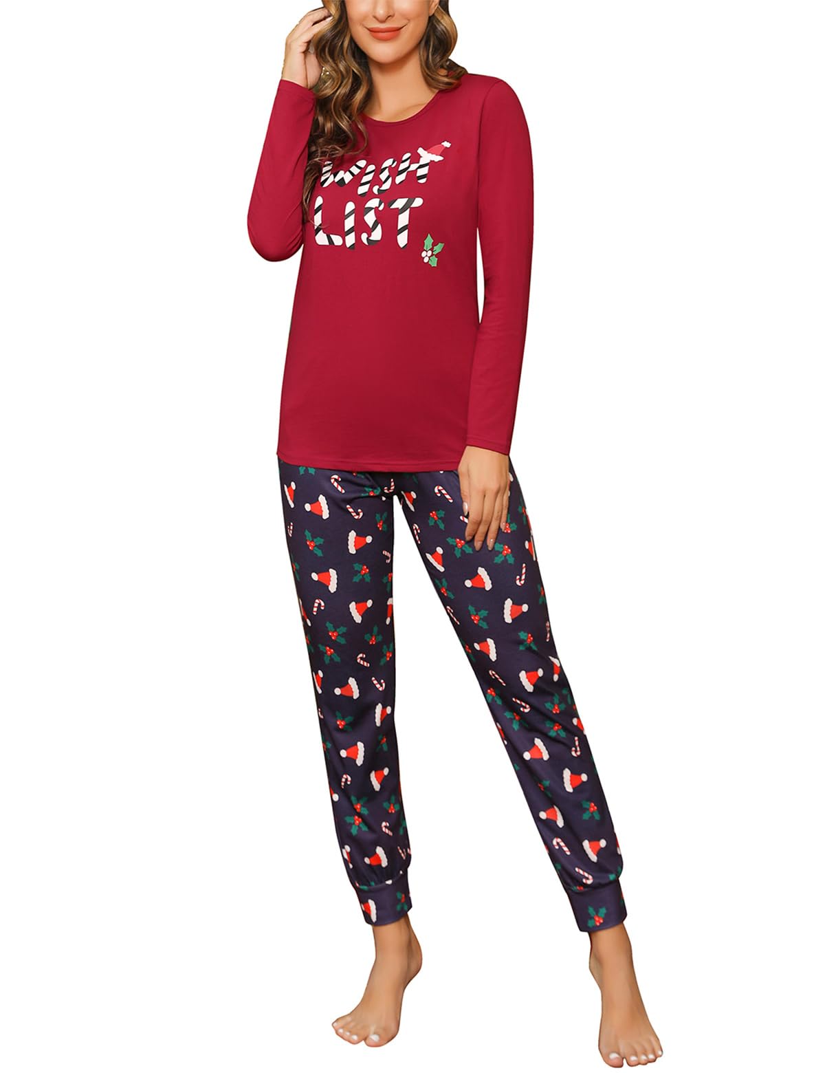 SPKPKEY Women's Cotton Long Sleeve Pajamas Set Cute Print 2 Pcs Loungewear Sleepwear Pjs Sets