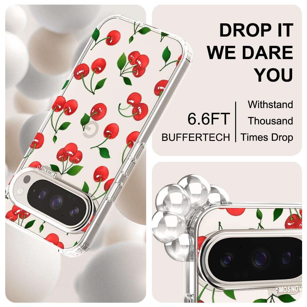 MOSNOVO Case for Google Pixel 10 & Pixel 10 Pro, [Buffertech 6.6ft Military-Grade Drop Protection] [Anti Peel Off Tech] Clear TPU Bumper Phone Case Cover Design - Cute Cherry — view 178