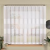 Gardinen Vorhangen Weiß Jacquard 300x180 cm (BxH) Moderne Gardine Ivona Fertiggardine mit Kräuselband Pflegeleicht Transparenter Voile Wohnzimmer Schlafzimmer Fensterdeko