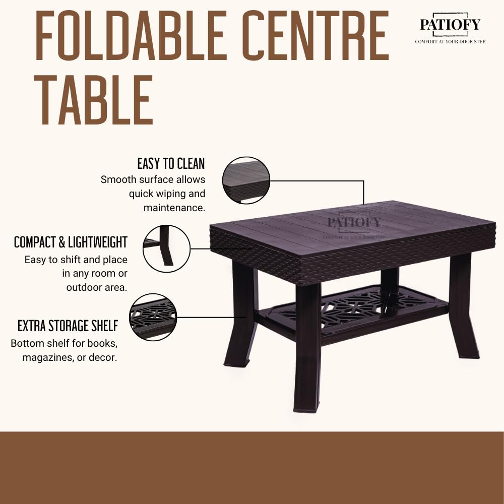 Patiofy Double Top Multipurpose Centre Table | 2 Tier Coffee Table with Storage for Living Room | Foldable & Easy to Carry Anywhere- Brown 1