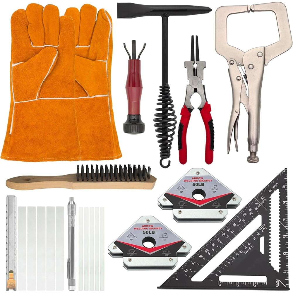 Ijsdnvjndx As Shown Mig Welding Tools,Chipping Hammer, Leather Gloves, Welding Clamp, Silicone Holder& Welding Magnet Soapstone