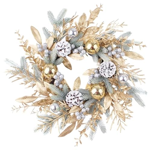 PAIKOE Christmas Door Wreath, 50cm/19.7in Artificial Wreaths, Christmas Wreath for Front Door Decor Winter Wreath with Silver Berries and Pine Cones for Christmas Home Window Decoration