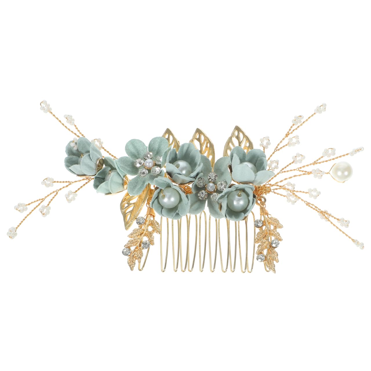 Healvian Bridal Hair Combs Sage Green Wedding Hair Comb Slide for Women Pearl Rhinestone Headpiece