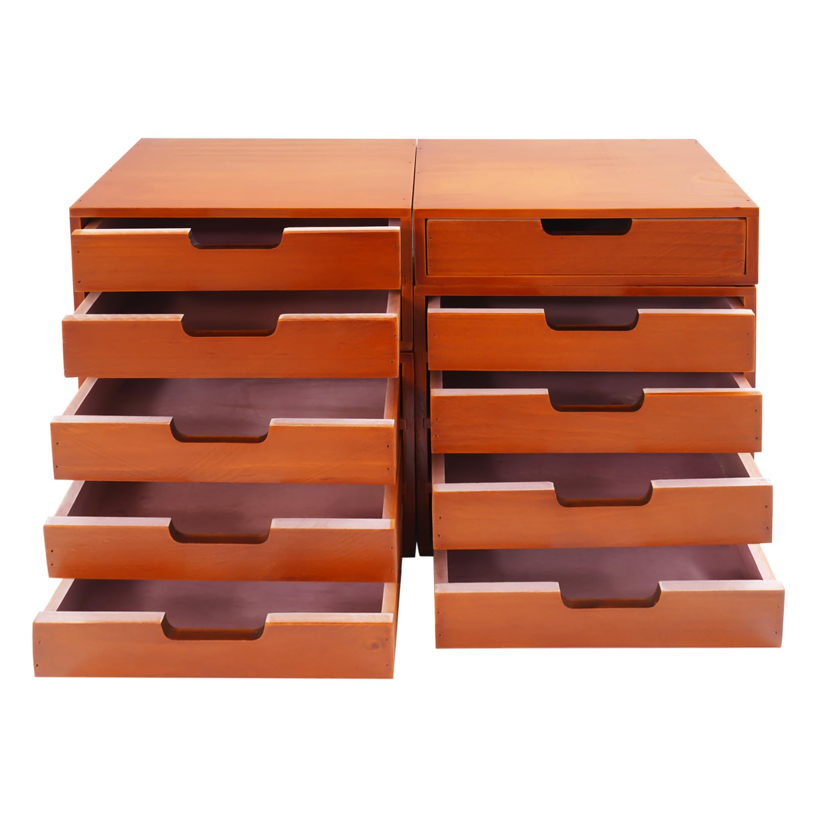 Hanmorfarbi 4-Piece Drawer Cabinet Set, Stackable Units - Multi-Tier Wooden Drawer Desktop Storage Rack, 10 Drawers for Office Room Storage (Brown)