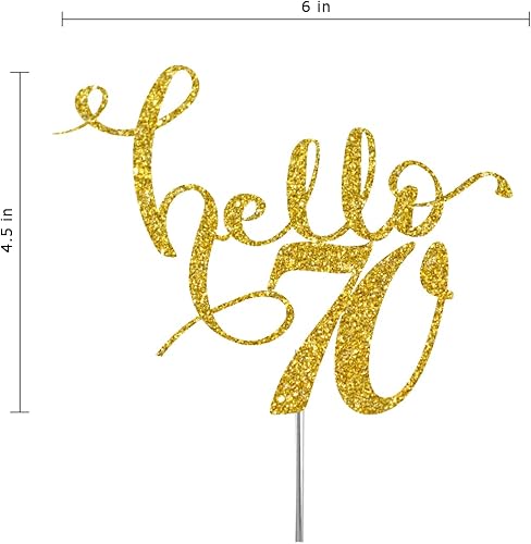 Miniatura 2 de Hello 70 - Decoración para pastel de cumpleaños con purpurina dorada, ideas de decoración de fiesta, calidad premium, purpurina resistente de doble