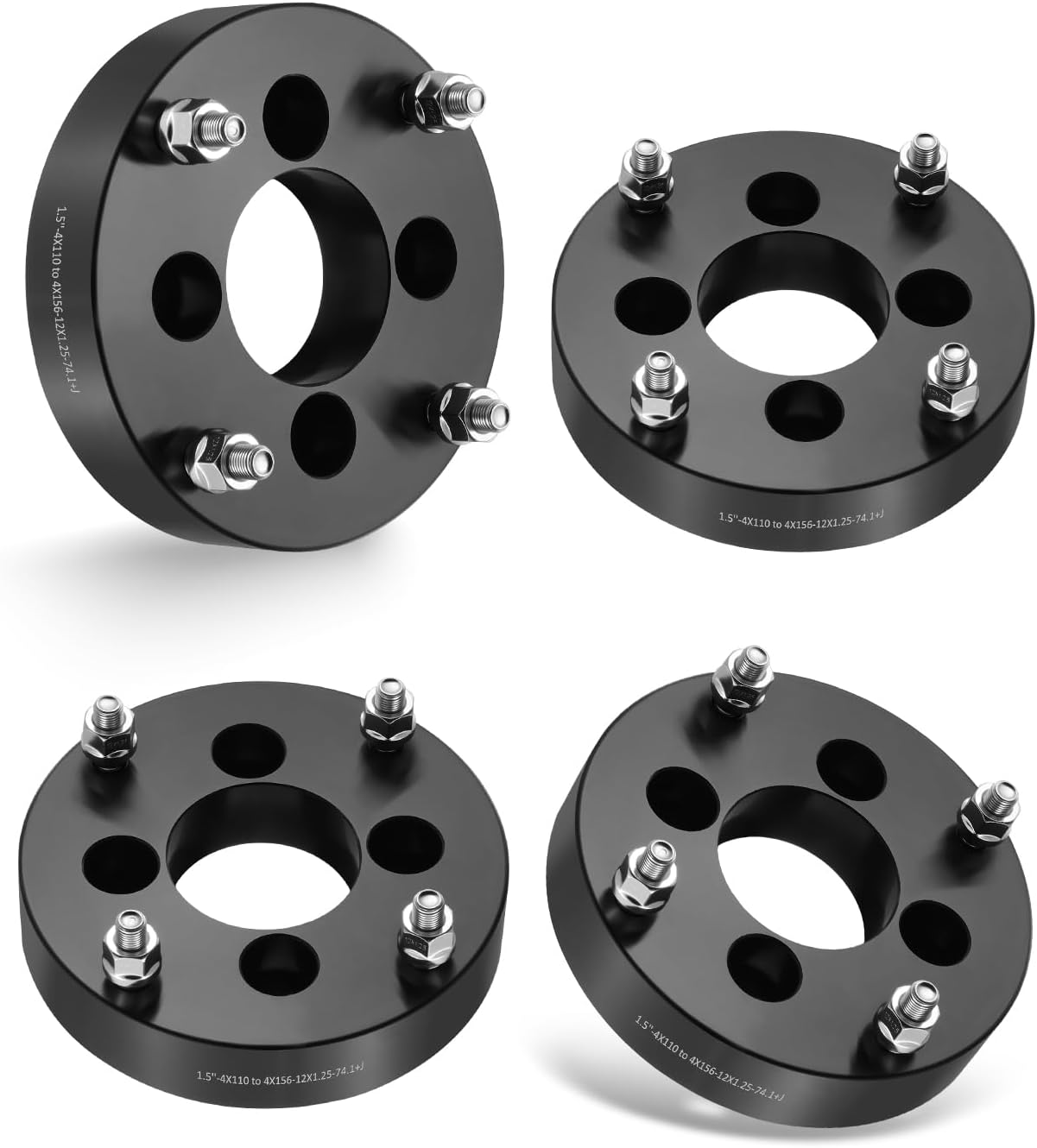 EVIL ENERGY 4x110 to 4x156 Wheel Adapters Compatible with EZGO EZ GO Golf Cart Club Car ATV, 1.5 inch Lug Centric 4 pcs Wheel Spacers with 74 Hub Bore M12x1.25 Stud, Not Hubcentric Black