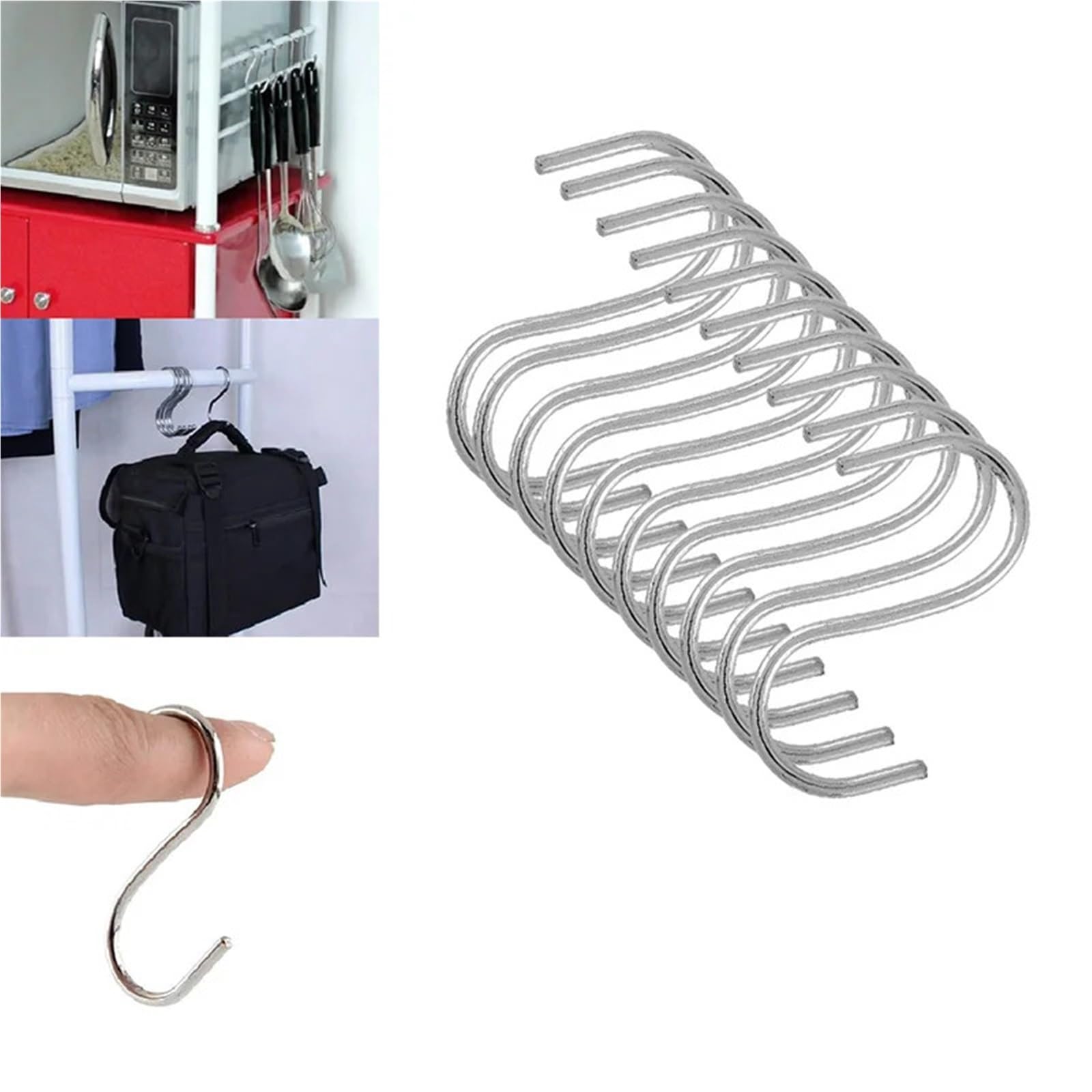 ganchos para puertas ganchos para colgar, 5/10 Uds. Gancho de suspensión en forma de S de acero inoxidable 304, ganchos for colgar ropa de cocina y baño, ganchos for colgar con cierre de barandilla(10