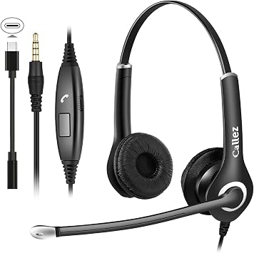 PC Headset Mobile Phone for Smartphone Computer Laptop 3.5 mm Jack USB-C Headset Kopfhörer Handy mit Mikrofon für iPhone Samsung Skype Zoom Business Office Call Center Kristallklar Chat Ultra Komfort