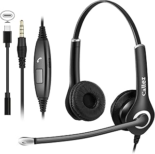 PC Headset Handy für Smartphone Computer Laptop, 3,5mm Klinke USB-C Kopfhörer Handy mit Mikrofon für iPhone Samsung Skype Business Office Call Center, Kristallklar Chat, Super Leicht, Ultra Komfort