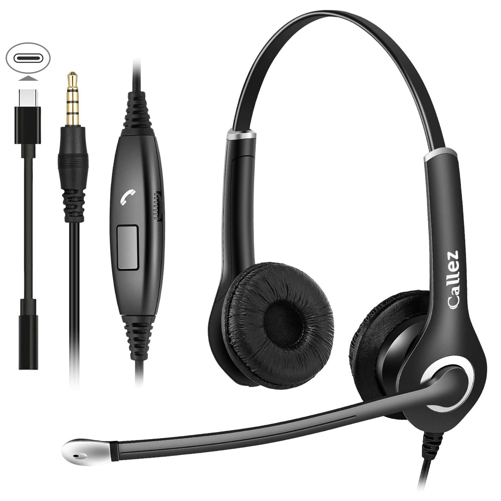 Cuffie PC 3,5mm, Cuffie Telefono Cellulare USB C con Microfono Cancellazione del Rumore, Auricolare per Computer iPad, Ufficio Business, Skype, Videoconferenza, Call Center, Chat Chiare, Ultra Comfort