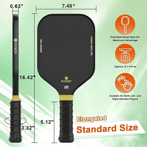 Miniatura 2 de FLYKEY Pickleball Paddles, T700 Carbon Fiber Pickleball Paddle with a 16mm Shark Power Polymer Core, USAPA Approved Pickle Ball Paddle, Strong Spin