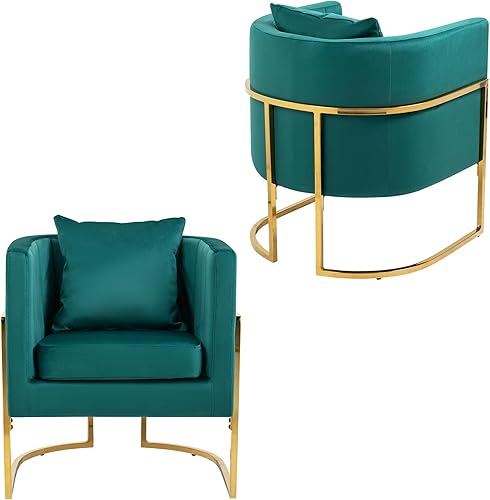 Miniatura 7 de Newnno Silla decorativa moderna de terciopelo, sillón tapizado de mediados de siglo con almohada para sala de estar, cómoda silla de tocador