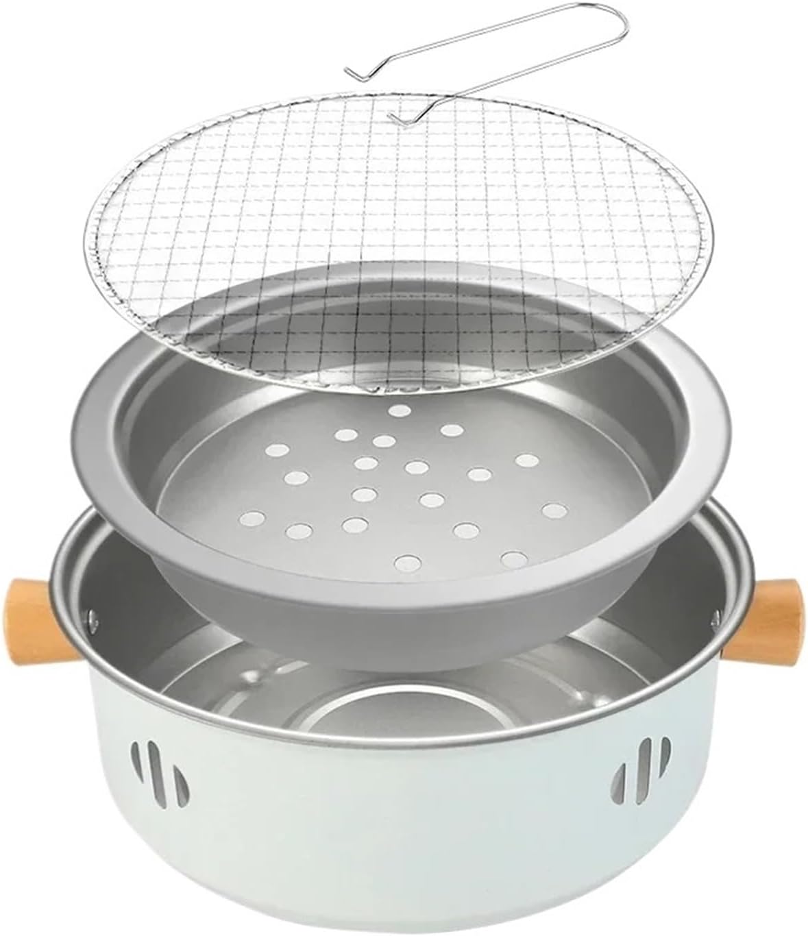 Stainless Steel Split Barbecue Grill Korean Style Charcoal Stove With Non-stick Rack For Outdoor Camping Portable(F)